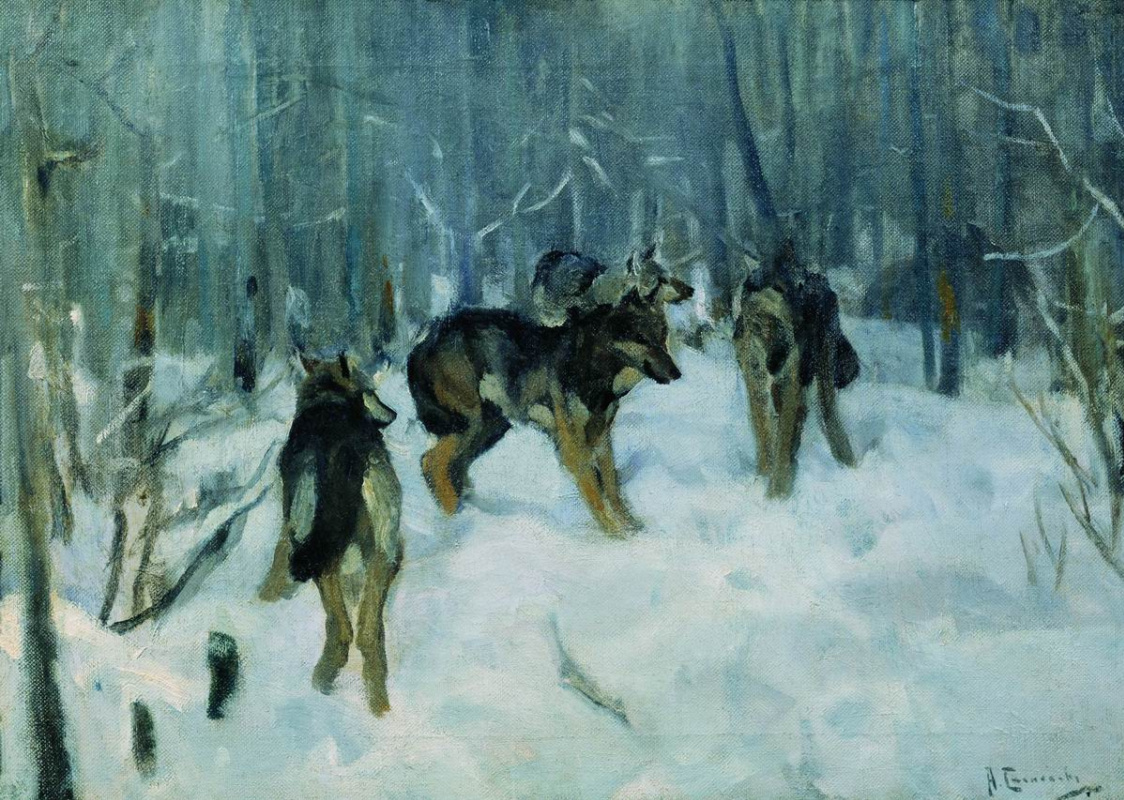 Alexey Stepanovich Stepanov. Wolves in winter forest