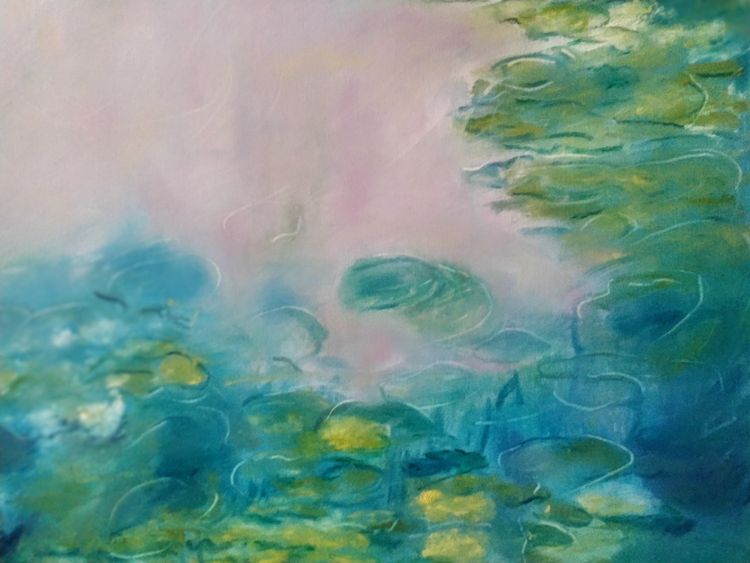 Svetlana Gorina. Water lilies. Turquose 60x80, oil on canvas, 2021
