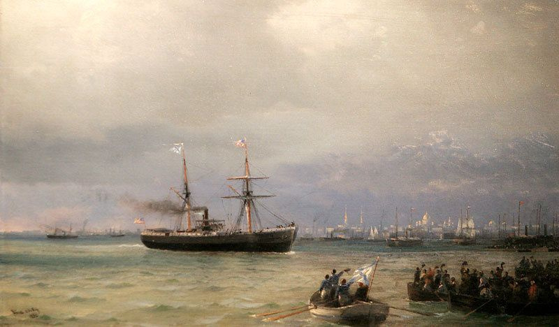 Ivan Aivazovsky. Asistencia de barco (la llegada del barco "Missouri" con pan a Rusia)