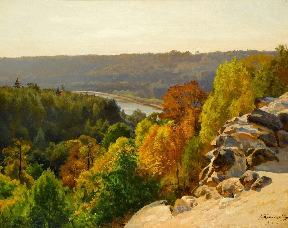 Joseph Eustafievich Krachkovsky Russia 1854 - 1914. Autumn on the river. Zegevold (Sigulda, Latvia)
