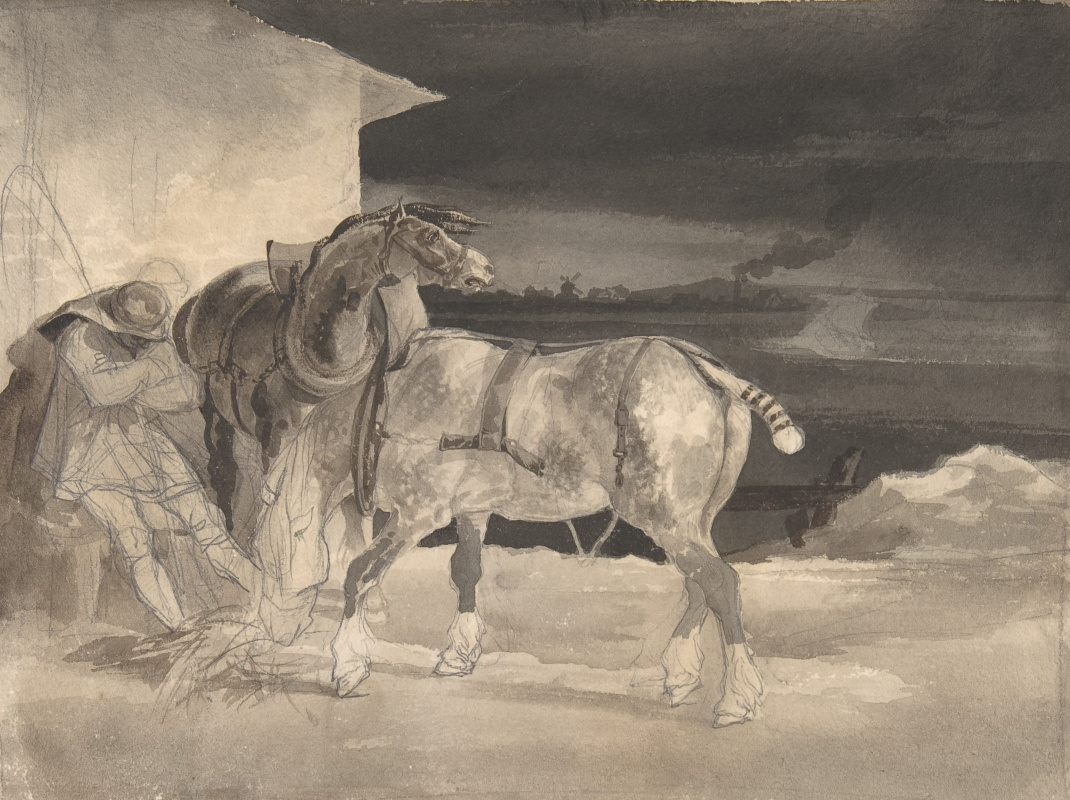 Théodore Géricault. Two horses and sleeping groom