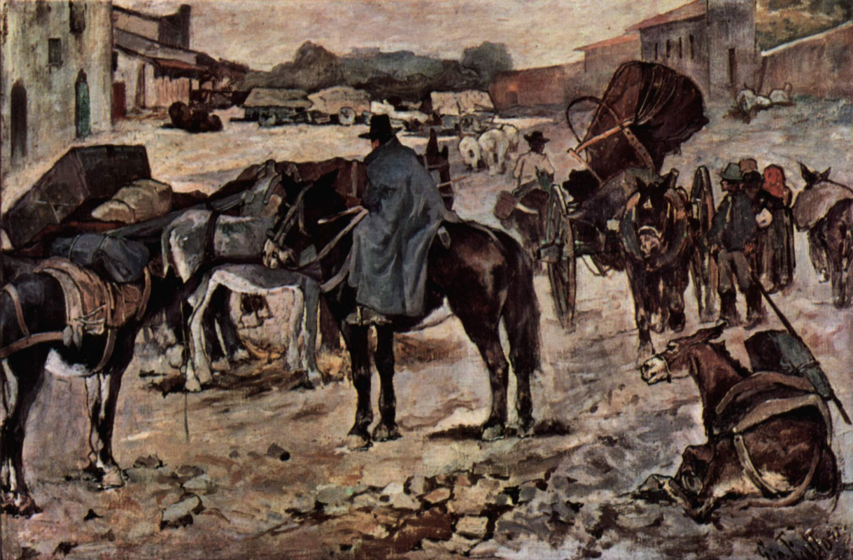 Giovanni Fattori. Farmers, donkeys and merchants on a country road