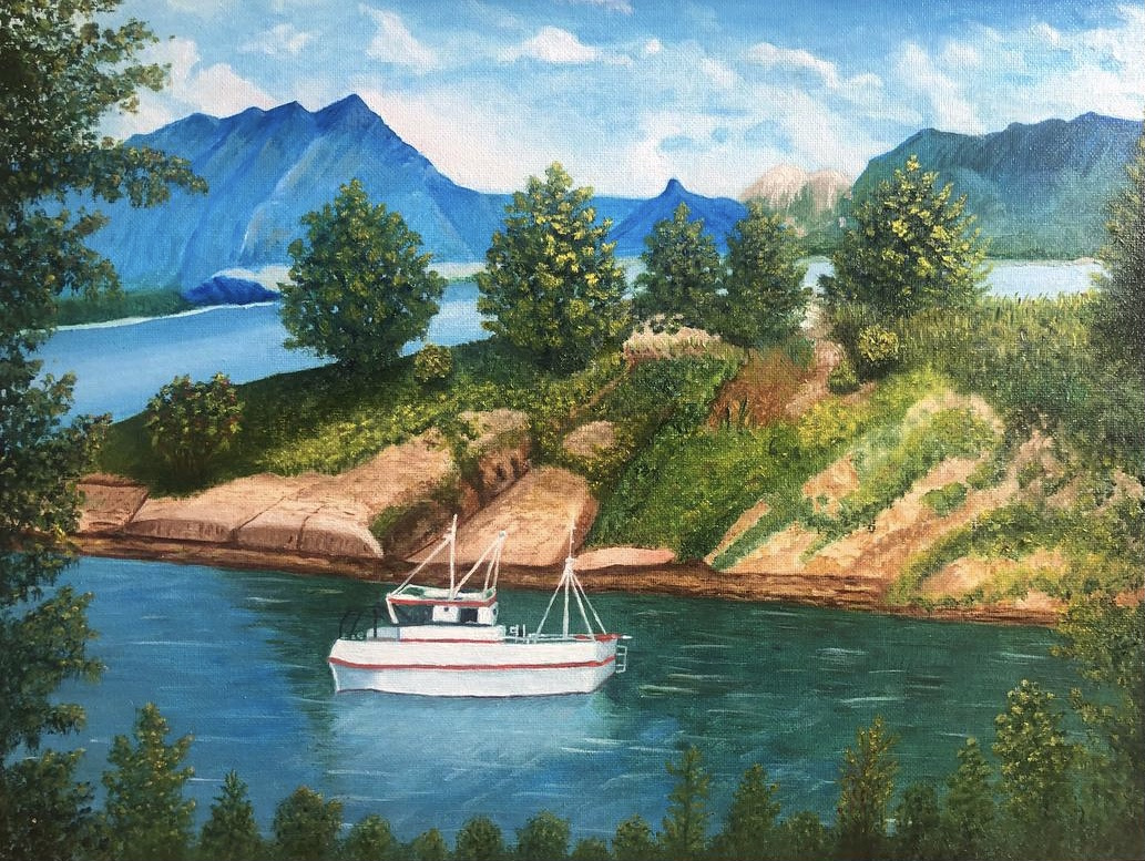 Lyudmila Raznikova. Boat ride on the river