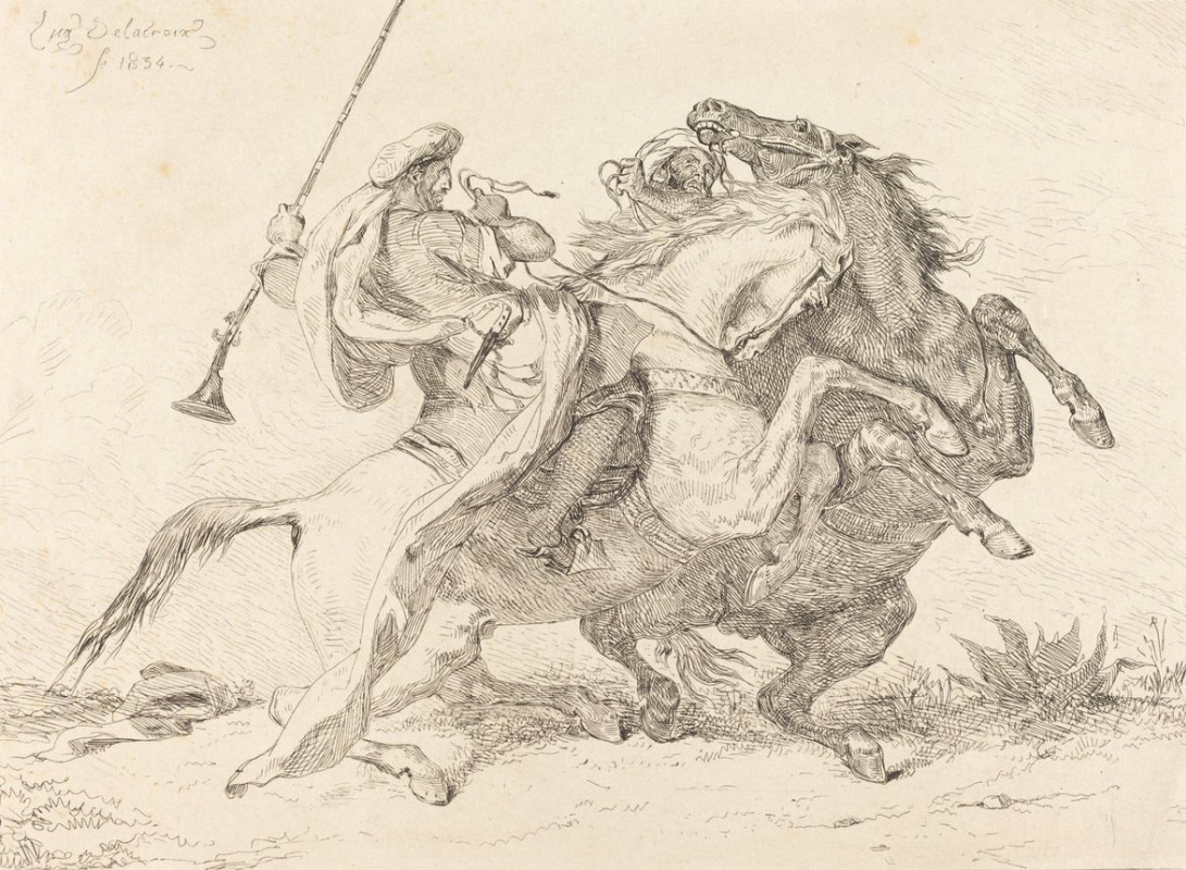 Eugene Delacroix. Encounter of the Moorish horsemen