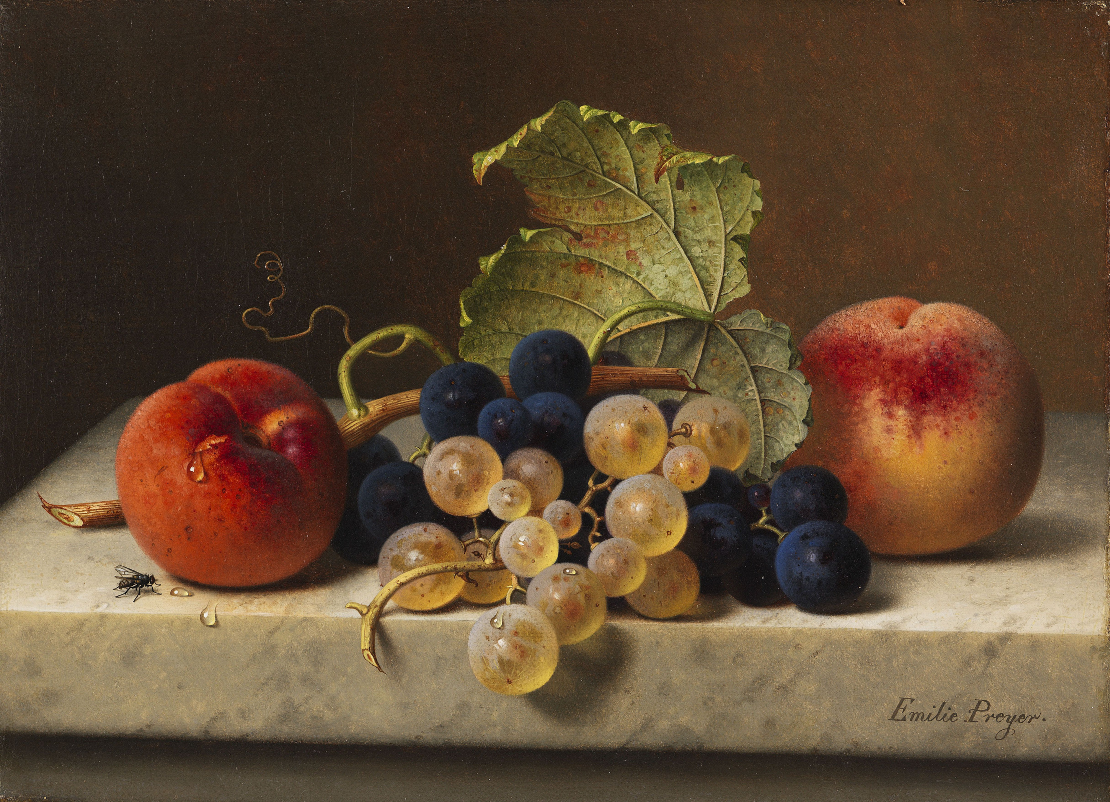 Still life with peaches and grapes by Emily Prairie: History