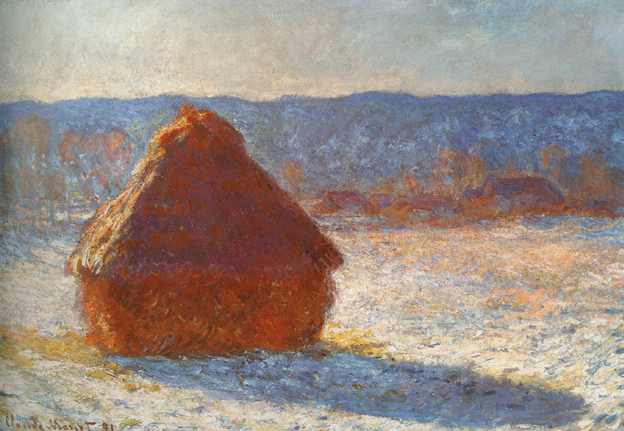 Клод Моне - Стог сена утром, эффект снега, 1891, 92×65 см: Описание  произведения | Артхив
