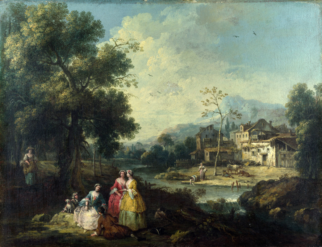 Zais Giuseppe. Landscape with group of figures