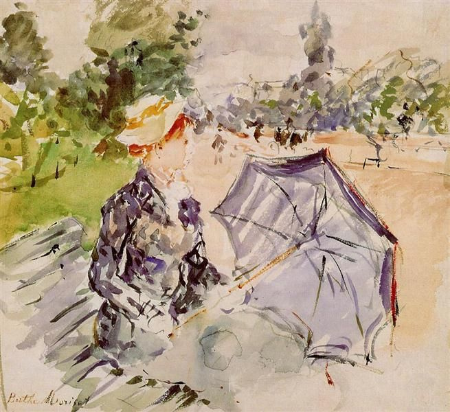Lady with a parasol sitting in a Park