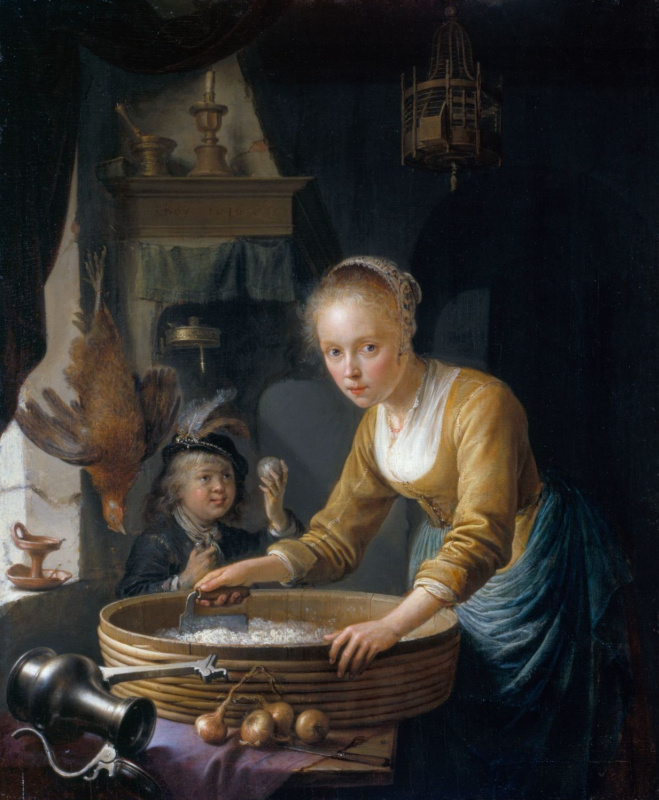Gerrit (Gerard) Dow. The girl chopping onions