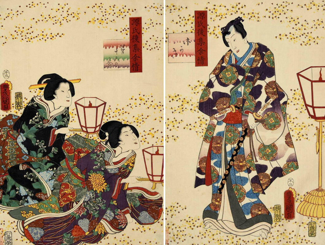 Utagawa Kunisada. Diptych: Sakaki. Series "Unforgettable emotions and memories of Genji"
