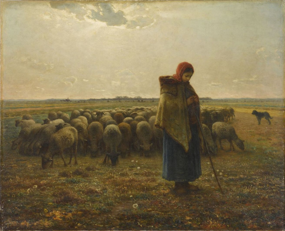 Jean-François Millet. Cowgirl and herd