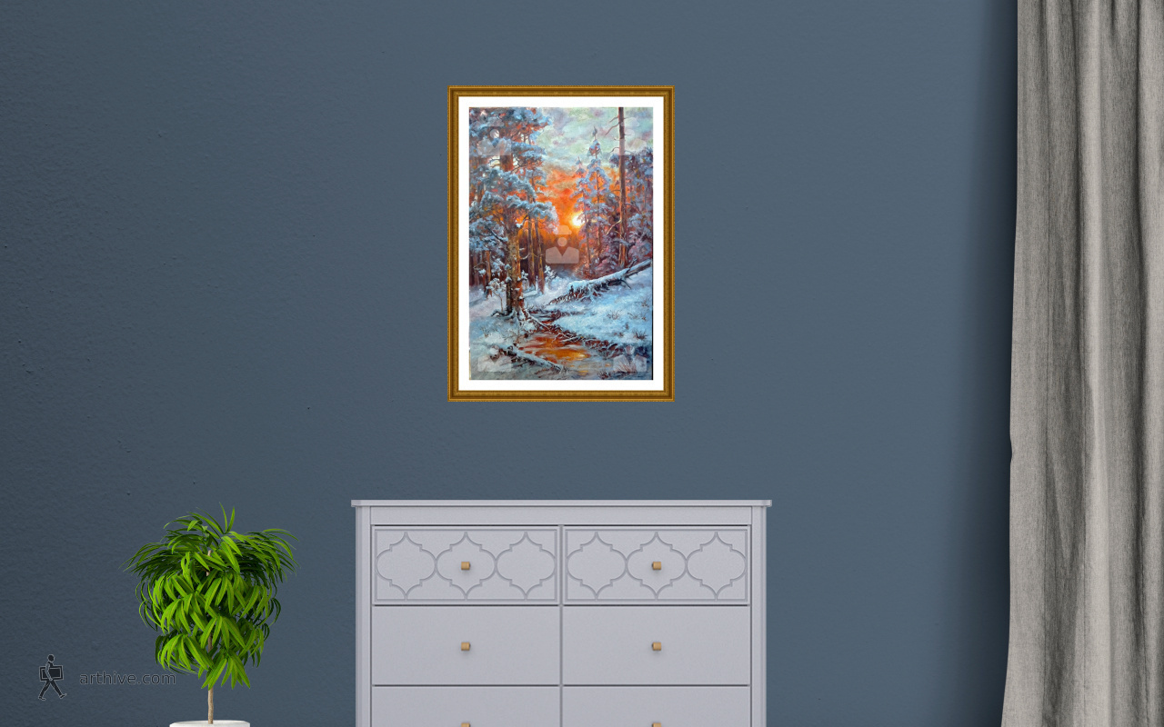 Based on the painting "Winter Sunset in a Spruce Forest" by Yu Yu Klever