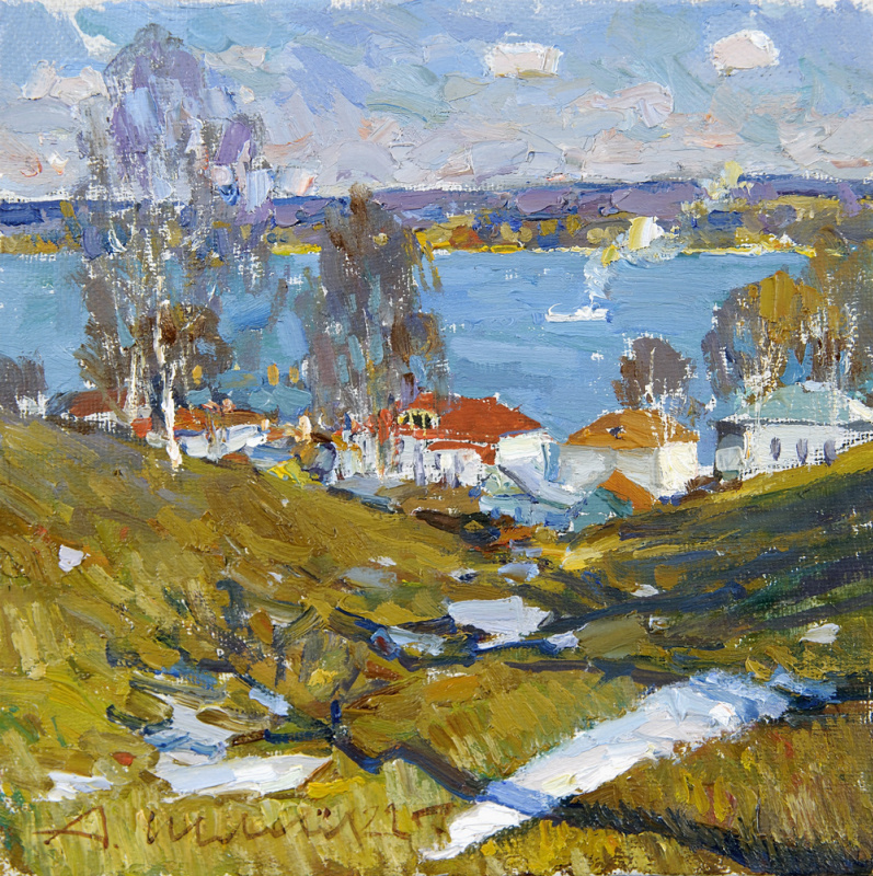 Alexander Shevelyov. Plyos. The last snow. Canvas, oil 17, 5 x 18 cm. 2022