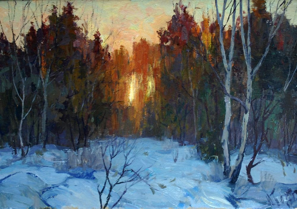 Yuri Dmitrievich Petrov. "Sunset in forest"