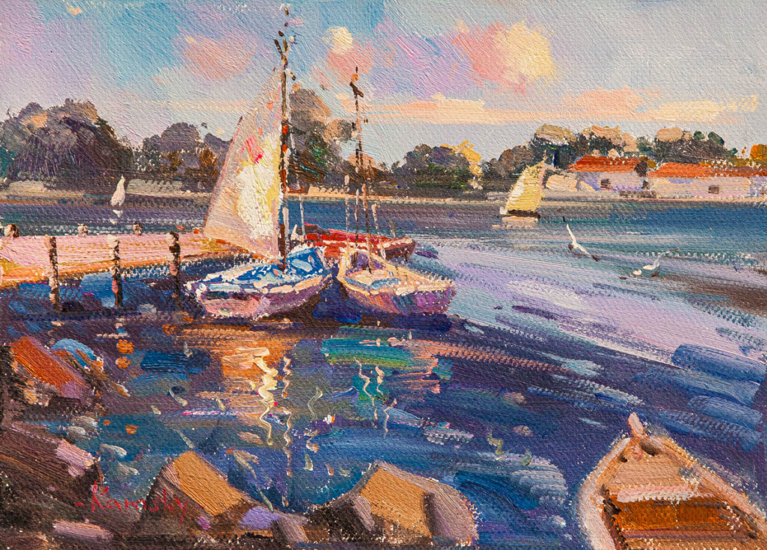 Savely Kamsky. Hot afternoon. Boats at the pier