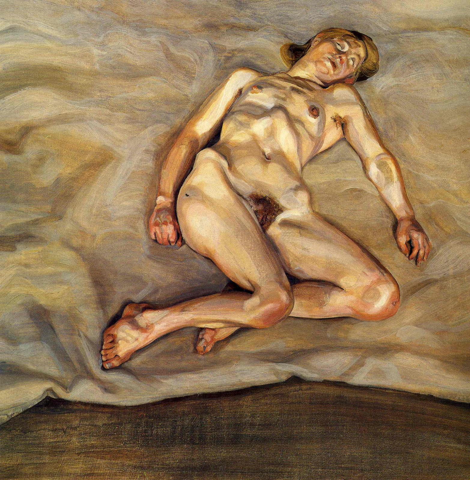 Люсьен Фрейд - Спящая обнаженная девушка I, 1967, 61×61 см: Описание  произведения | Артхив