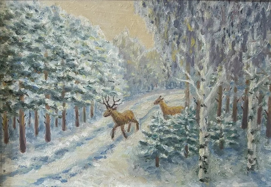 Anatoly Ivanovich Yakhrugin. On a frosty day the deer walk proudly