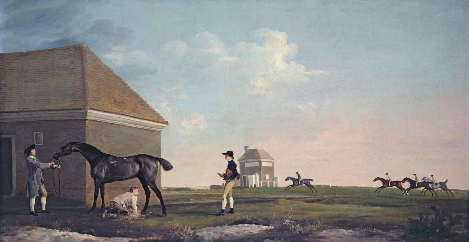 George Stubbs. Stallion Gimcrack with the groom in Newmarkets wasteland