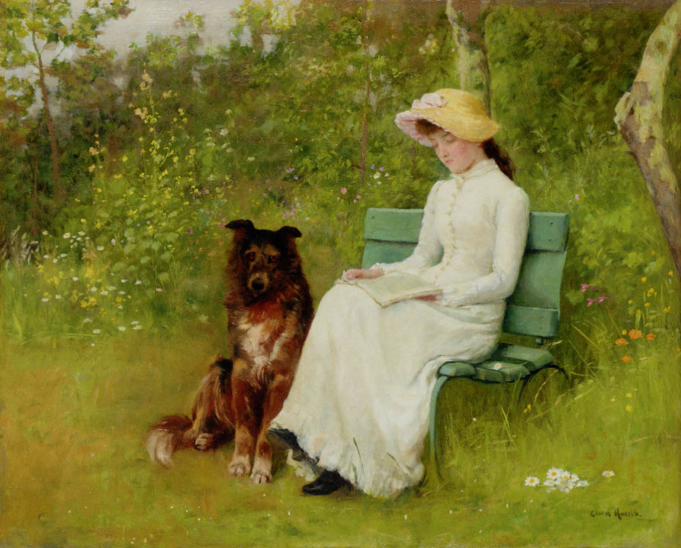 Edwin Harris. Lady reading on the bench