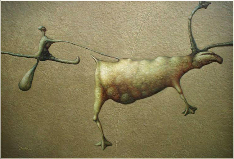 Vladimir Petrany. "Ride on a large reindeer" oil on canvas