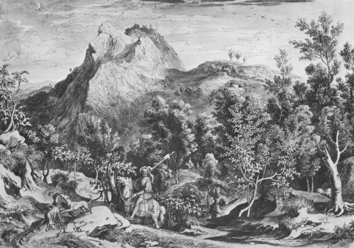 Josef Anton Koch. Landscape with a hunter near Civitella