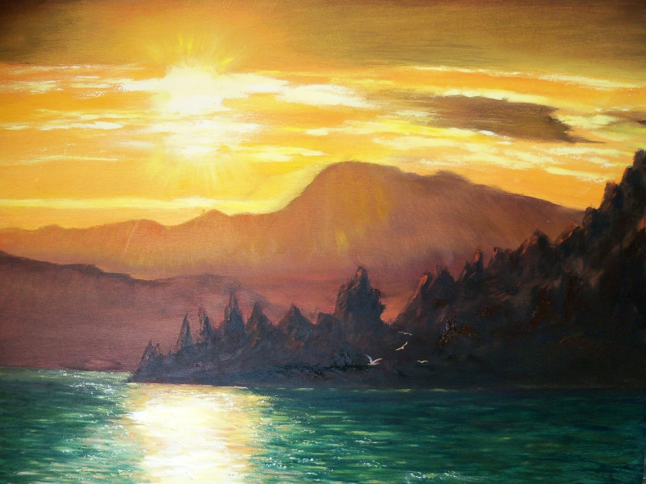 Рисунок море и горы