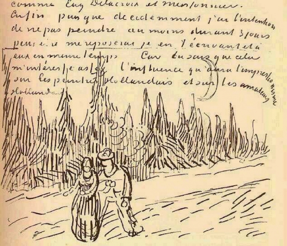 Vincent van Gogh. Alley with cypress trees and a pair of. The figure in the letter