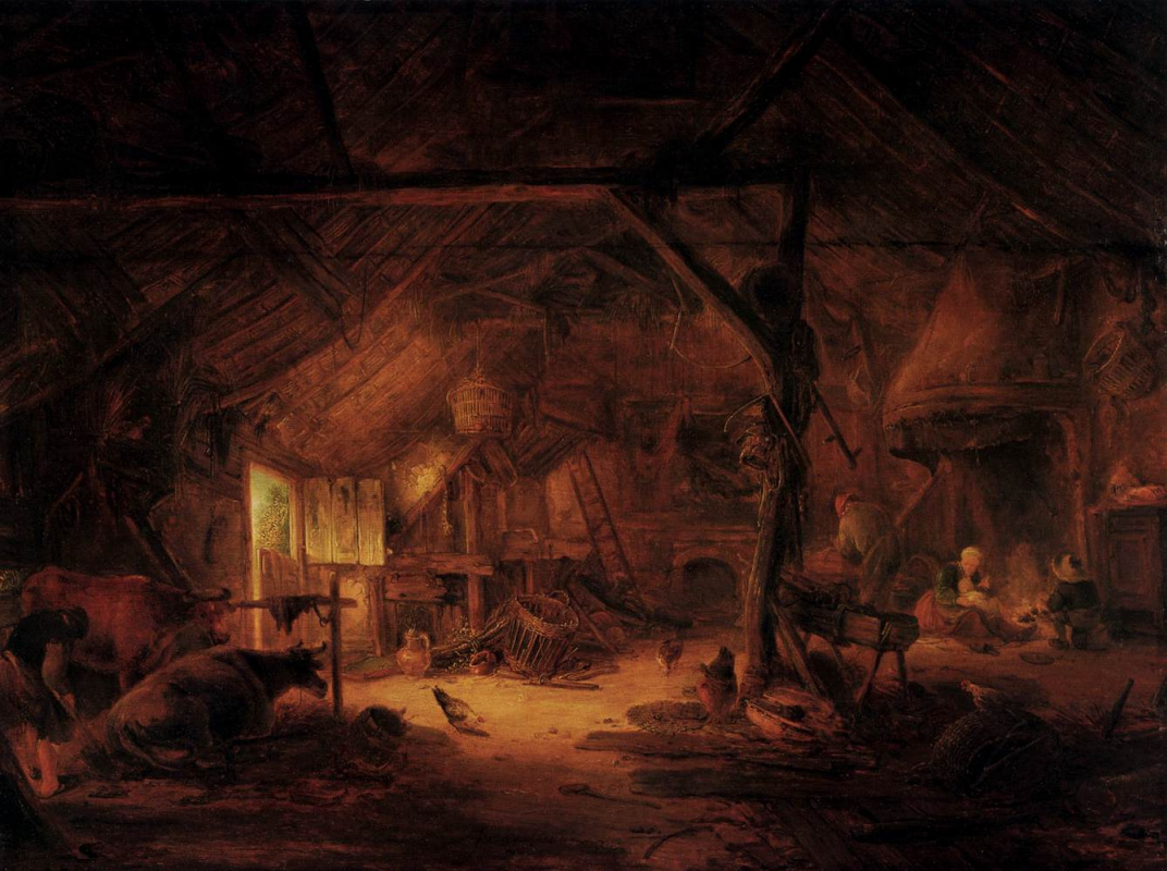 Isaac Jans van Ostade. The interior of a peasant barn