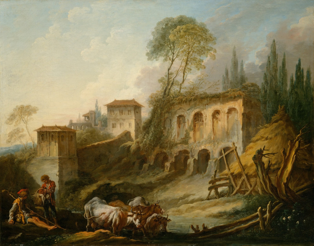 Francois Boucher. Landscape with Palatino Hill, view from Campo Vaccino