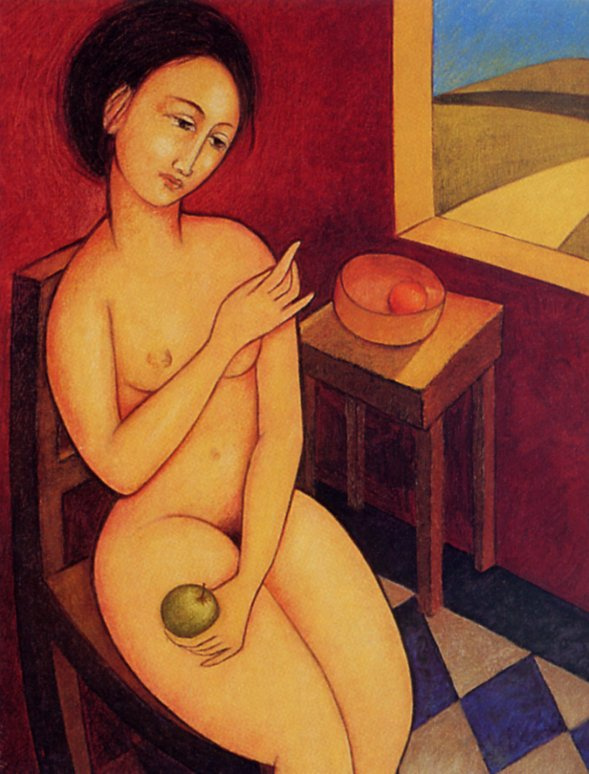 Burge Chaceddian. A young girl with green Apple