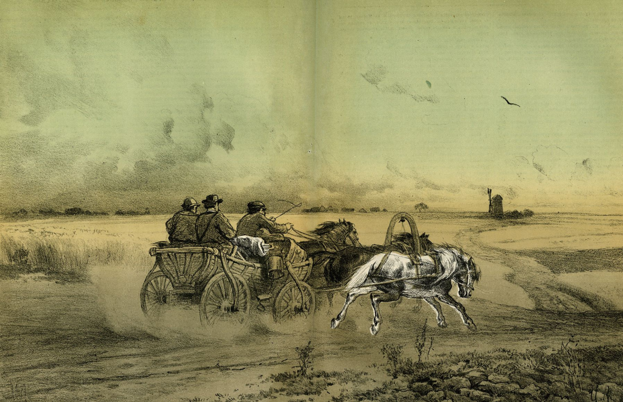 Isaac Levitan. Three. Lithograph in the journal "Moscow" (Moscow, 1882), No. 26. S. 210-211. Illustration to the story of anonymous author of "desolate place"