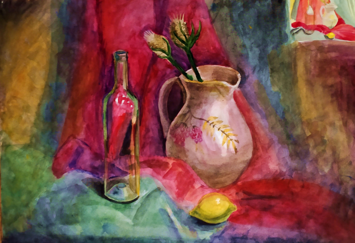 Ariana Arturovna Tolstova. Jug, dried flowers, bottle and lemon
