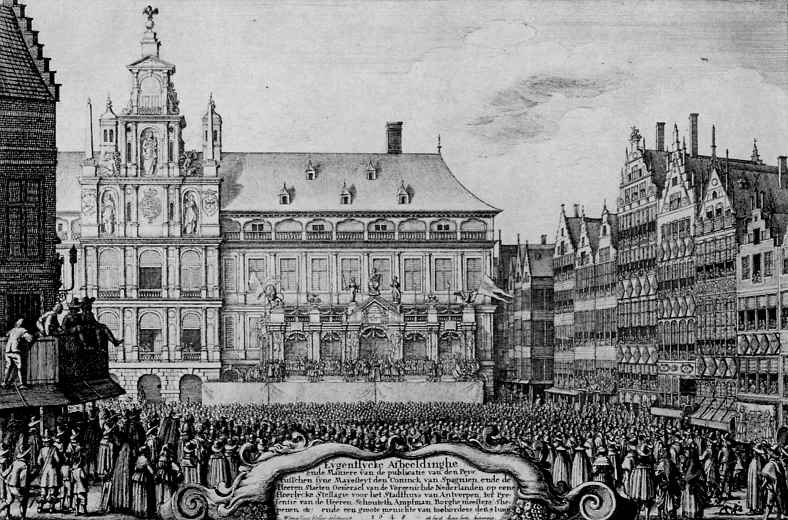 Wenzel Hollar. The announcement of the peace of Westphalia in Antwerp