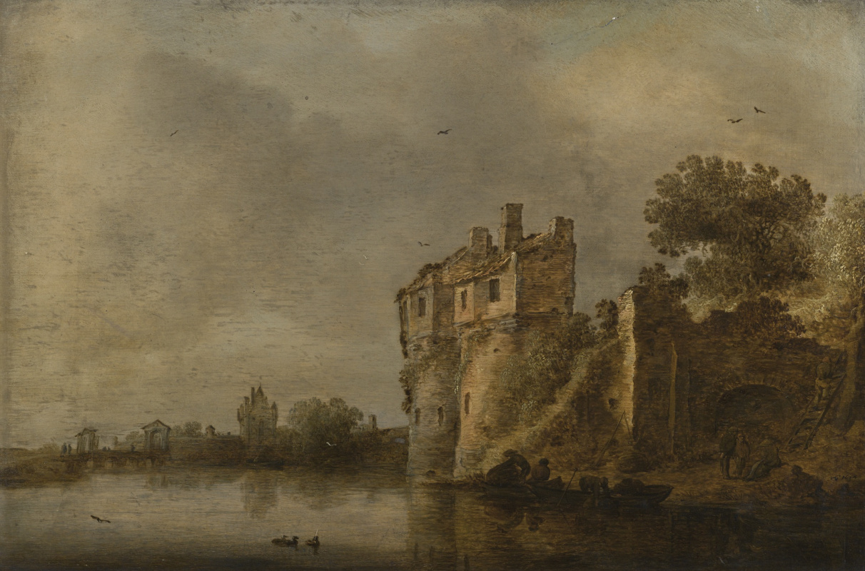 Jan van Goyen. River landscape near Haarlem, with figures in a boat