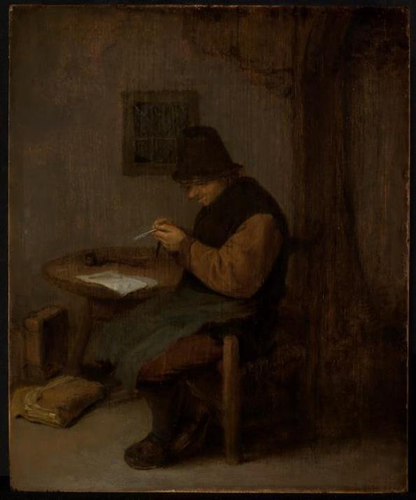 Adrian Jans van Ostade. Man carving pen