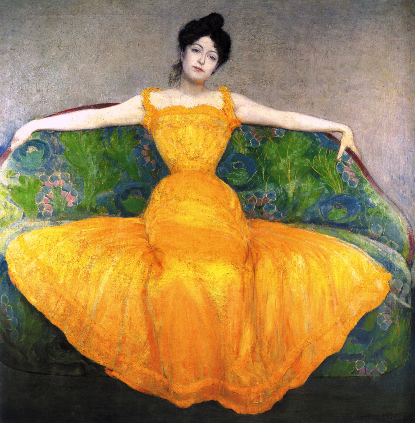 женщина в желтом платье картина