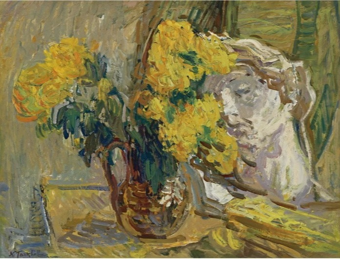 Nikolai Alexandrovich Tarkhov 1871-1930. Still Life with Yellow Flowers and Bust