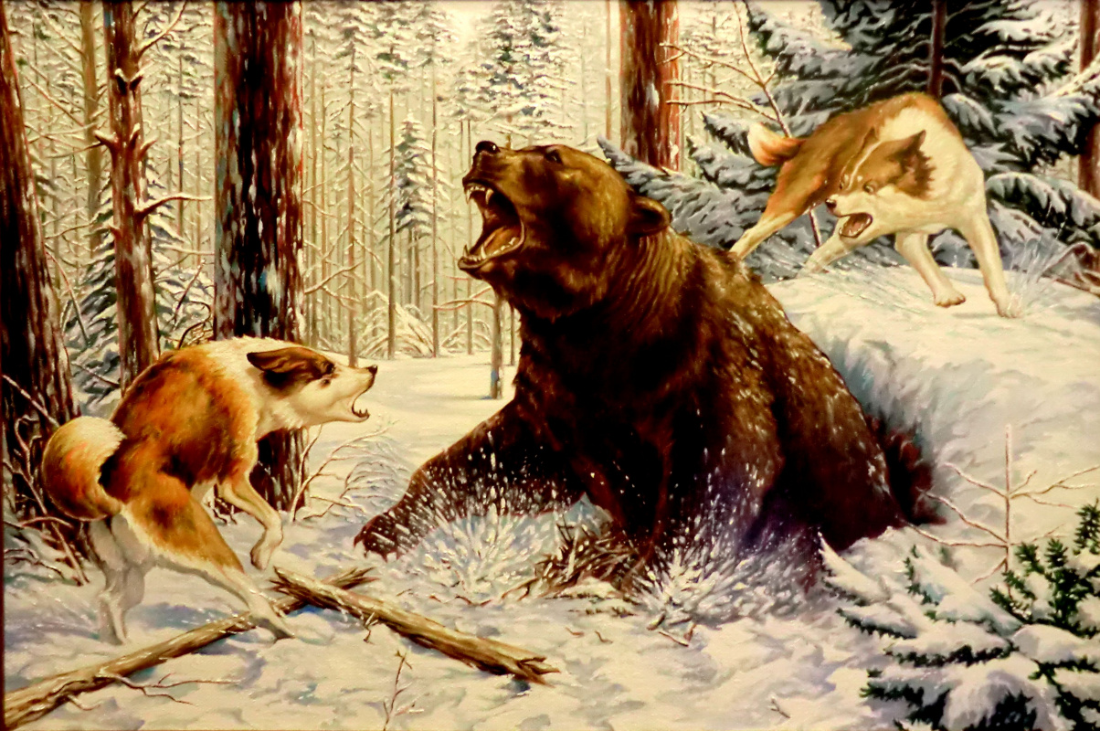 Картина охота на медведя зимой