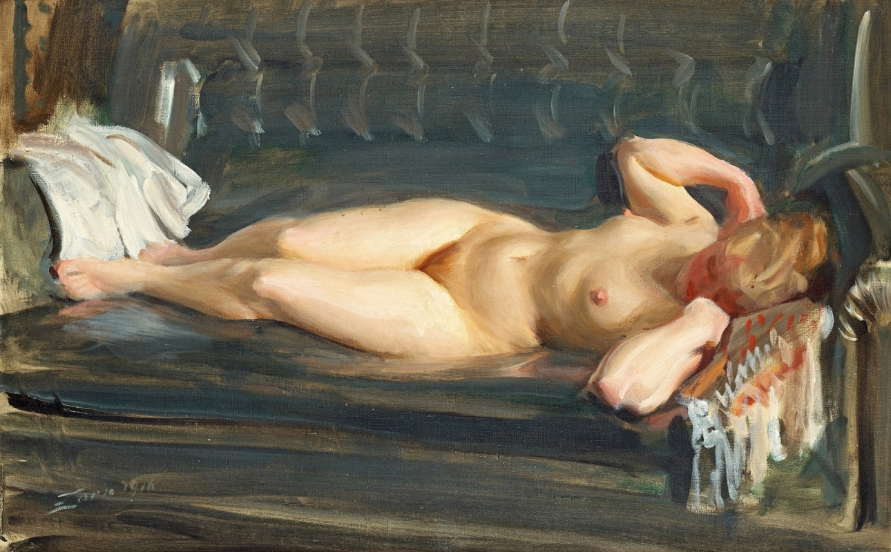 Anders Zorn. Nude on grey couch
