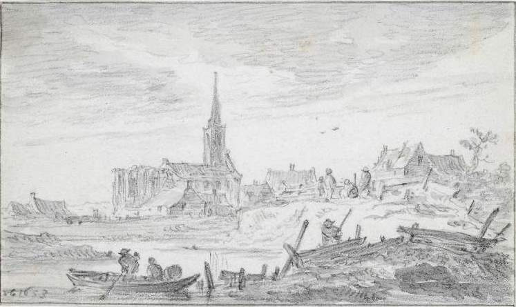 Jan van Goyen. Village with a ruined Church