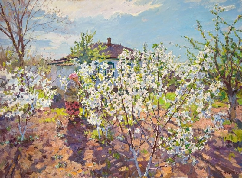 Yuri Krotov. Mom in the spring garden