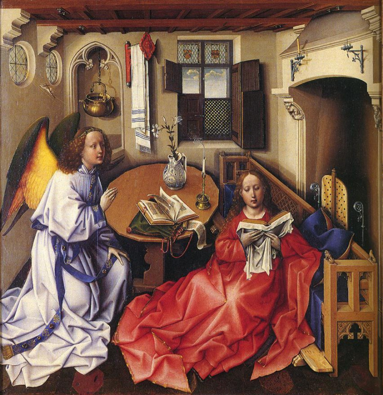 Robert Kampen. The Altar Of Merode. The Annunciation Of The Blessed Virgin. Central scene: the Annunciation