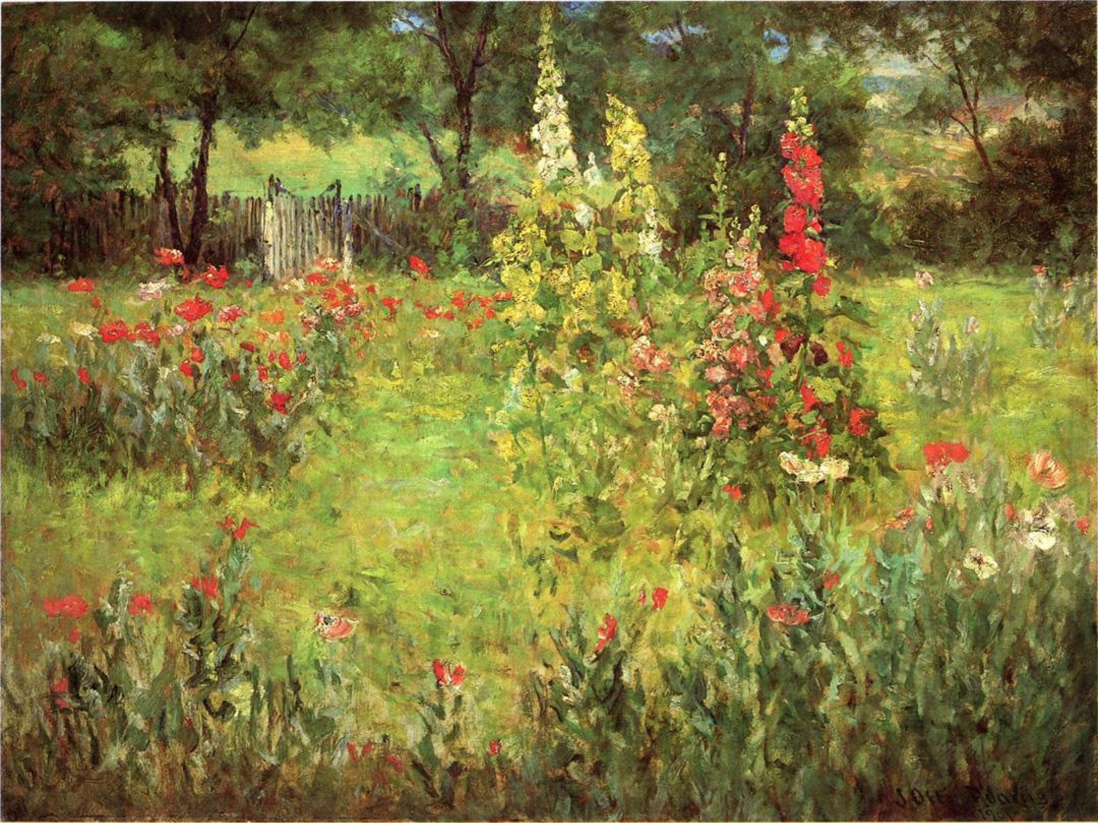 John Ottis Adams Hollyhocks and poppies：作品描述| Arthive