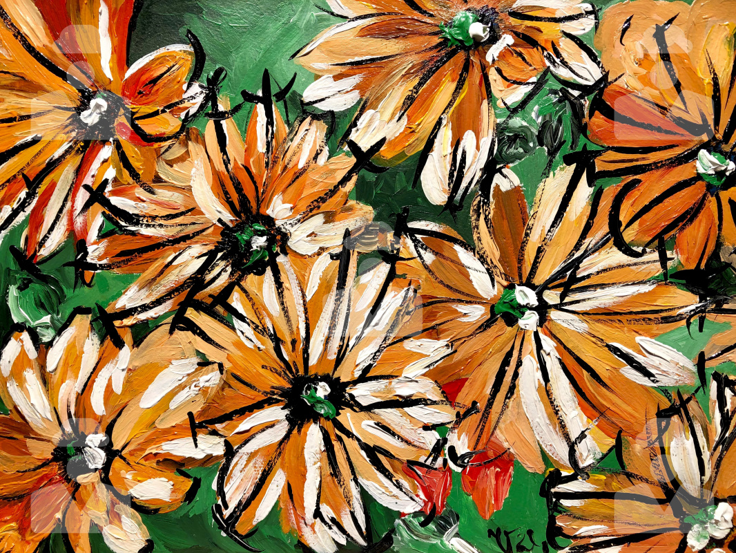 Victoria Karbyshev. Acrylic Painting "Red Daisies"