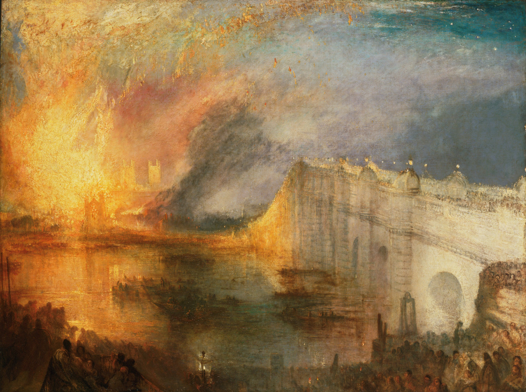 Joseph Mallord William Turner. The fire in the upper and lower houses of Parliament on 16 October 1834