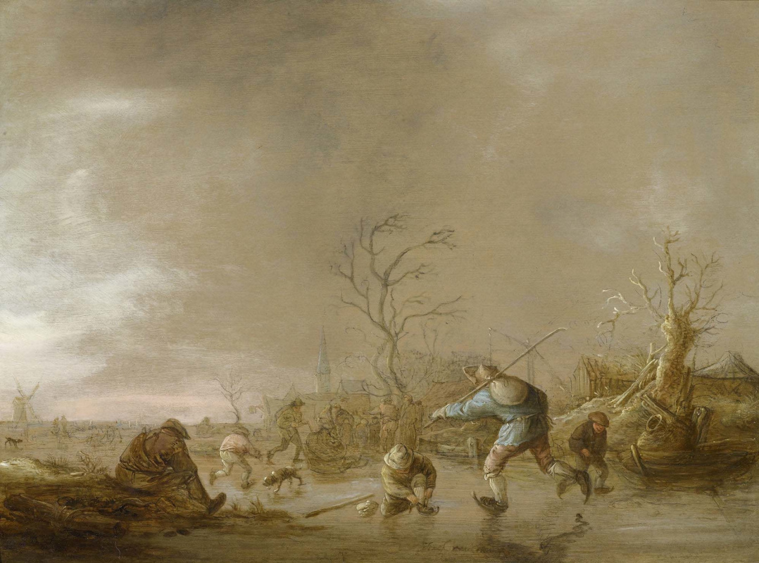 Isaac Jans van Ostade. Winter landscape with ice-skating
