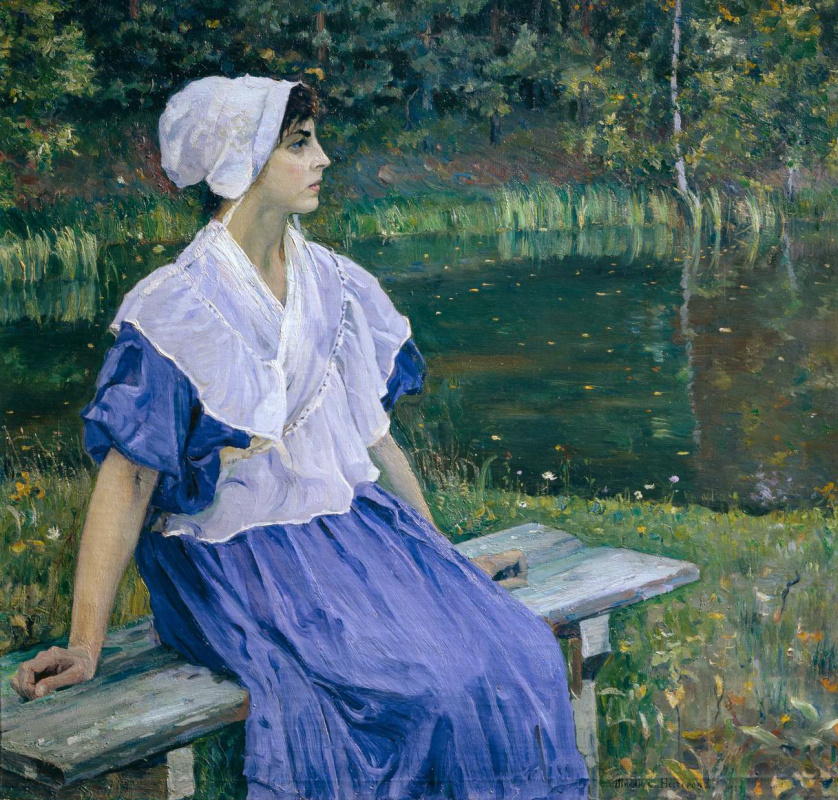 Mikhail Vasilyevich Nesterov. Girl by a pond (Portrait of N. M. Nesterova)