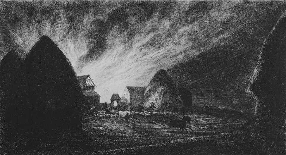 Charles-Francois Daubigny. Fire on the farm
