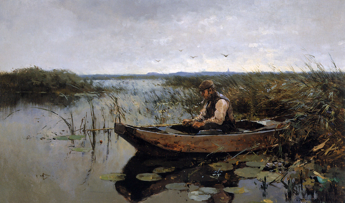 Cornelis Vreedenburgh (1880-1946) Fisherman on a poldercanal