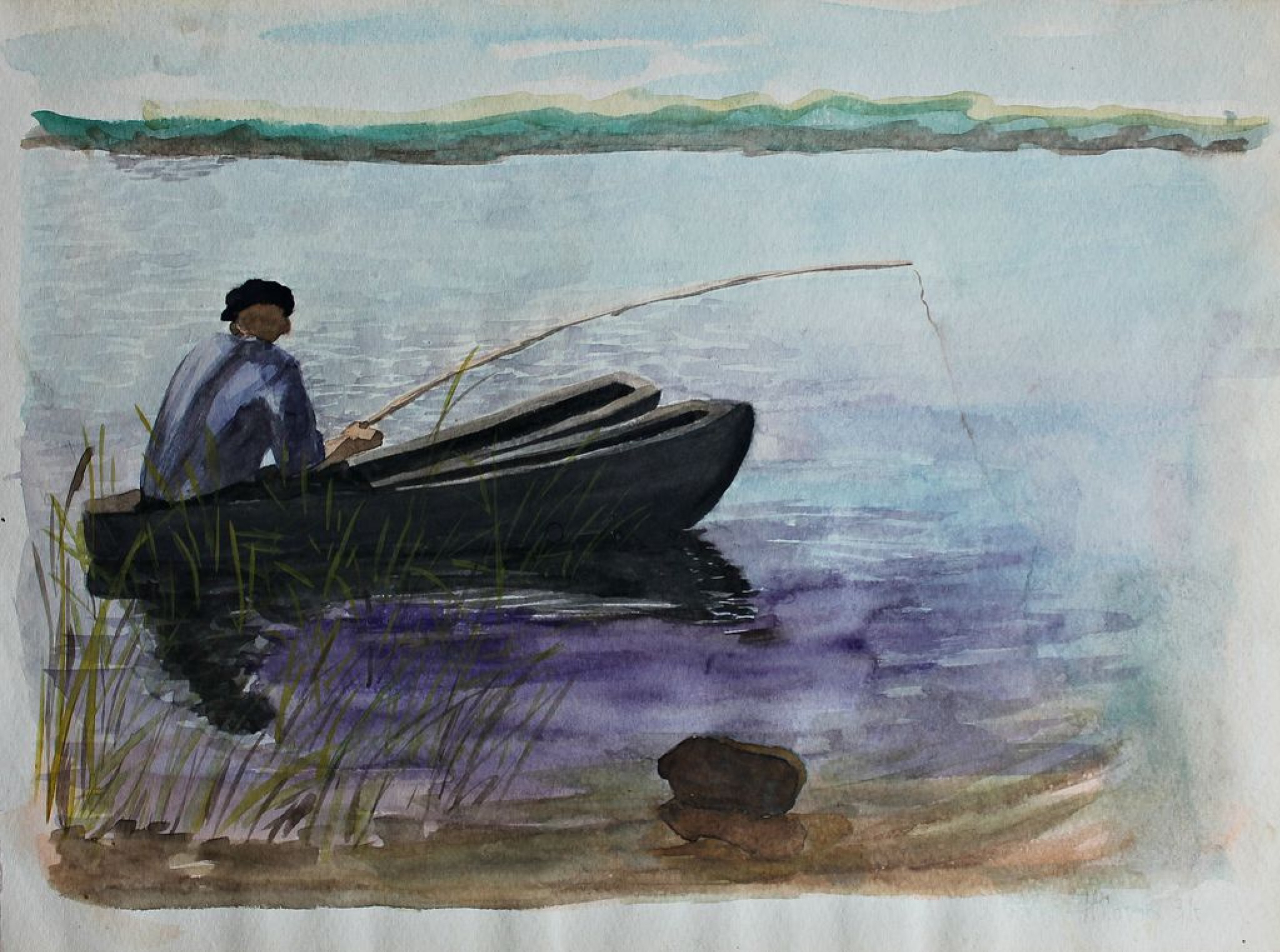 Рыбак в лодке картинки
